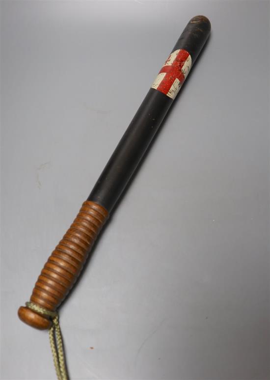 A Victorian painted beech City of London Police truncheon, stamped Parker, Holborn, 46cm